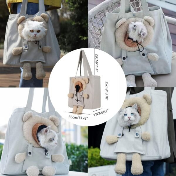 Topsats Cat Carrier Bag Canvas Shoulder Bag for Small Pets, Cute Bear-Shaped Small Dog Carrier Sling,Portable Puppy Carrying Bag, Soft Pouch Tote Bag for Rabbit Kitten Small Animal Supplies