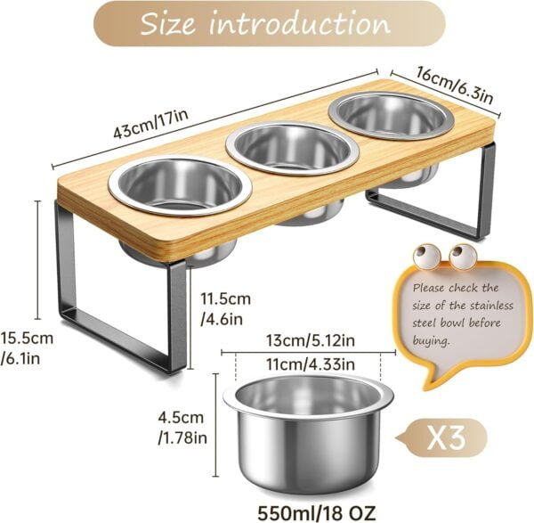 Topsats Elevated Cat Bowls with 3 Stainless Steel Bowls | 10?? Tilted Anti-Vomiting Raised Cat Food Bowls for Small Cats and Puppies Pet Bowls with Stand