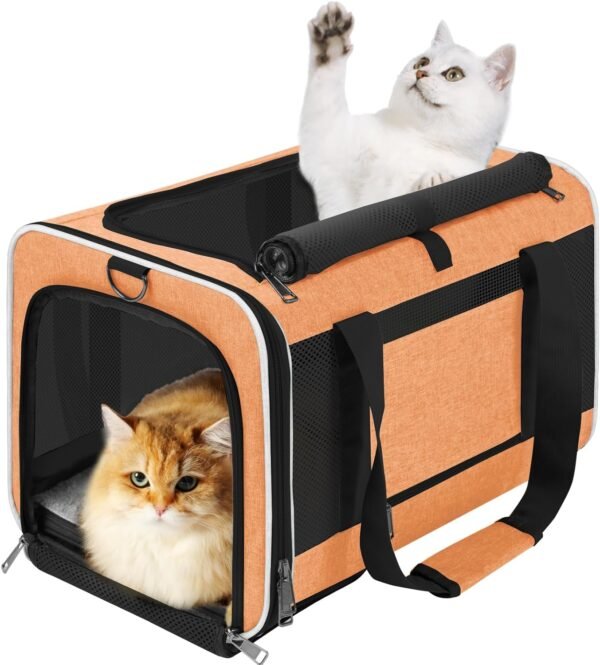Topsats Pet Carrier for Large Cats 20 lbs+ / Soft Sided Small Dog Travel Carrier Top Load/Collapsible Carrier Bag for Big Cat / 2 Kittens Sturdy Transport Carrier Long Trips/Medium Cats 15 pounds