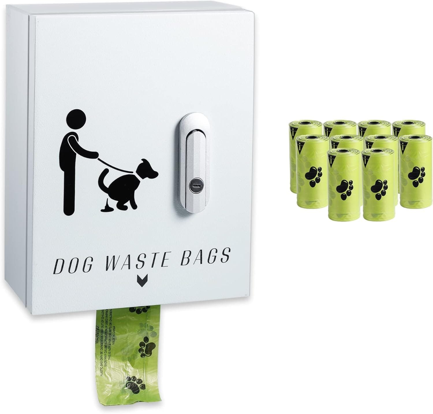 Topsats Outdoor Dog Poop Bag Dispenser for Yard, Wall Mount Metal Waste Bag Dispenser with Lock?? Waterproof Doggy Bag Holder for Pet Waste Stations?? Holds 20 Rolls Dog Waste Bags??Gray??