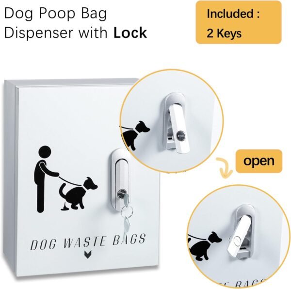 Topsats Outdoor Dog Poop Bag Dispenser for Yard, Wall Mount Metal Waste Bag Dispenser with Lock?? Waterproof Doggy Bag Holder for Pet Waste Stations?? Holds 20 Rolls Dog Waste Bags??Gray??