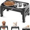 Topsats Elevated Dog Bowls, 4 Height Adjustable Raised Dog Bowl Stand with 2 Thick 50oz Stainless Steel Dog Food Bowls Non-Slip Dog Feeder for Large Medium Dogs Adjusts to 3.7″, 9.2″, 10.75″, 12.36″ Black