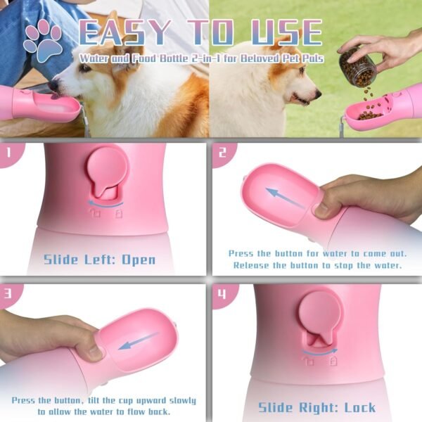 Topsats Dog Water Bottle, 19Oz Large Capacity Portable Dog Water Bowl, Food Grade Drinking Feeder & Dish Bowl, Unique Puppy Essentials for Outdoor Walking Traveling, Dog Gifts (Pink&Blue)