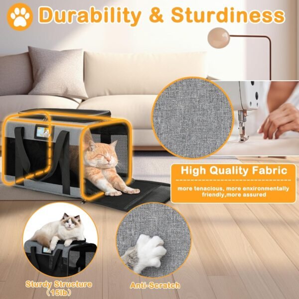 Topsats Cat Carrier, Cat Carrier Soft with Foldable Bowl, Pet Carrier Cat Carrier Hard Fits 15 lbs Medium Big Cats and Puppy, Dog Carriers for Small Dogs, Airline Approved Cat Travel Bag Grey