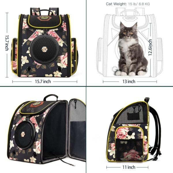 Topsats Cat Backpack Carrier Airline Approved Carrier Backpack for Small Dog Carrier with Ventilated Design Collapsible and Waterproof, Pet Carrier Backpack with Washable Pad for Travel/Outdoor-Floral