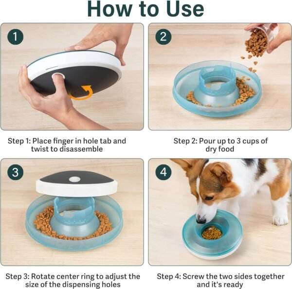 Topsats PrimePets Pet Slow Feeder Bowls, Interactive Wobble Dog Food Dispenser, Treat Dispenser Toy, Pet Food Bowl for Dogs Cats Up to 3 Cups for Small, Medium and Large Dog