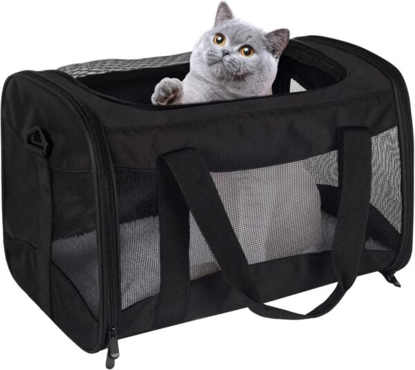 Topsats Cat Carrying Case Pet Dog Carrier Soft-Sided Cat Bag Airline Approved, Pet Travel Carrier Up to 15 Lbs, Collapsible Cat Carrier Dog Carrier for Medium Cats Small Cats Dogs(17x11x11 green)