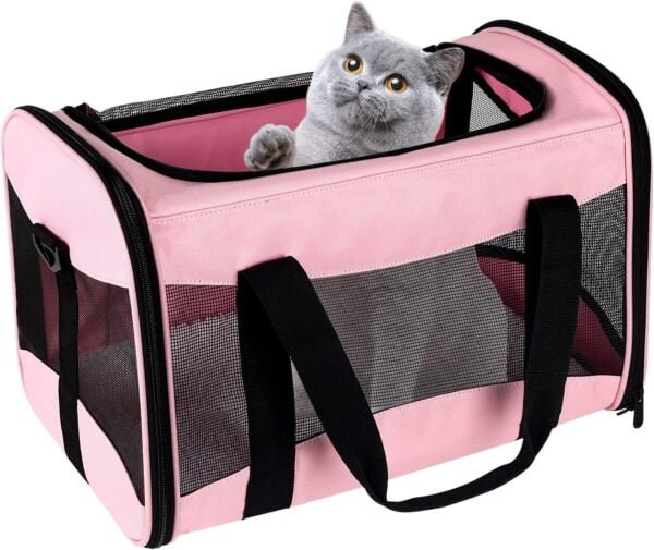 Topsats Cat Carrying Case Pet Dog Carrier Soft-Sided Cat Bag Airline Approved, Pet Travel Carrier Up to 15 Lbs, Collapsible Cat Carrier Dog Carrier for Medium Cats Small Cats Dogs(17x11x11 green)