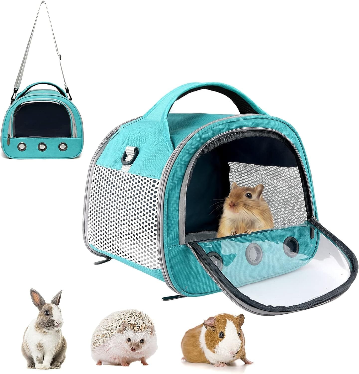 Topsats Small Pet Carrier Bag with Mat Guinea Pig Travel Carrier with Strap Portable Breathable Rabbit Carrier Outdoor Pet Bag for Ferret Bunny Hedgehog Guinea Pig