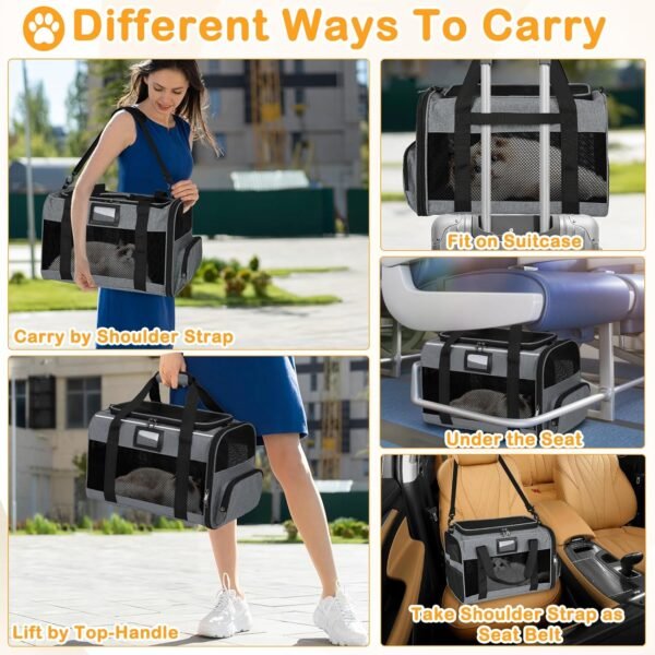 Topsats Cat Carrier, Cat Carrier Soft with Foldable Bowl, Pet Carrier Cat Carrier Hard Fits 15 lbs Medium Big Cats and Puppy, Dog Carriers for Small Dogs, Airline Approved Cat Travel Bag Grey