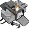 Topsats Pet Carrier, Cat Carrier, Airline Approved 2 Sides Expandable, Soft Sided, Durable, Easy to Carry, and More Breathable, Perfect for Puppy and Cats, Grey